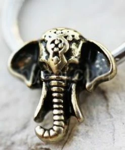 Fashion Hut Jewelry 316L Stainless Steel Antique Bronze Plated Elephant Snap-in Captive Bead Ring