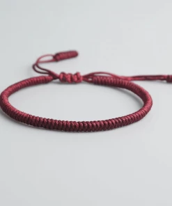 AMIU Handmade Store Red Maroon Rope Tibetan Buddhist Bracelet Jewelry