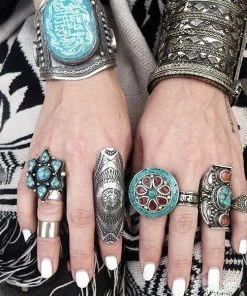 LEMOER Official Store Antique Carved Bohemian Rings Jewelry