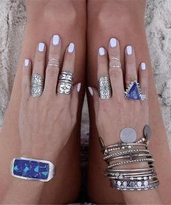 LEMOER Official Store Jewelry Antique Silver Knuckle Rings