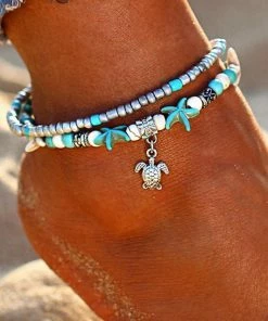 17KM Official Store Beach Themed Boho Anklets With Starfish, Turtle, And Wave Charm