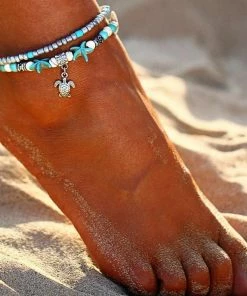 17KM Official Store Beach Themed Boho Anklets With Starfish, Turtle, And Wave Charm