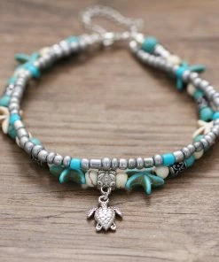 17KM Official Store Beach Themed Boho Anklets With Starfish, Turtle, And Wave Charm