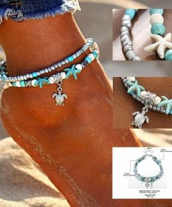 17KM Official Store Beach Themed Boho Anklets With Starfish, Turtle, And Wave Charm