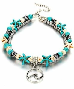 17KM Official Store Beach Themed Boho Anklets With Starfish, Turtle, And Wave Charm