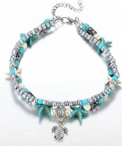 17KM Official Store Beach Themed Boho Anklets With Starfish, Turtle, And Wave Charm
