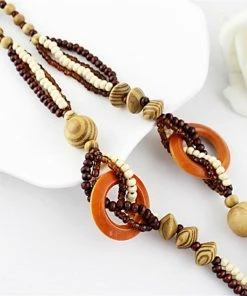 Long's Top Fashion Store Bead Wood Elephant Pendant Necklace