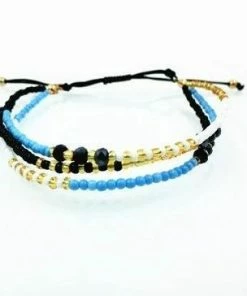 AMIU Handmade Store Black, Blue & Gold Crystal Glass Beads Friendship Bracelet Jewelry