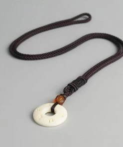 AMIU Handmade Store Black Braided Rope Tibetan Pendant Necklace Jewelry