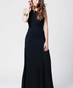 Q2 Boho Dresses Black Maxi Dress With Open Back
