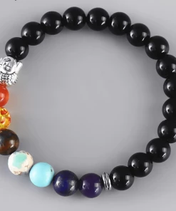 AMIU Handmade Store Black Onyx 7 Chakra Bracelet Jewelry