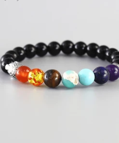 AMIU Handmade Store Black Onyx 7 Chakra Bracelet Jewelry