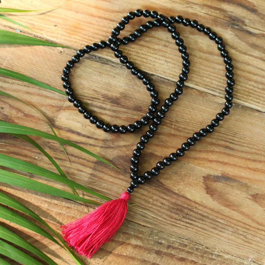 Offbeat Black Onyx Buddhist Mala Beads Necklace With Red Tassels Jewelry 5 Offbeat Black Onyx Buddhist Mala Beads Necklace With Red Tassels Jewelry