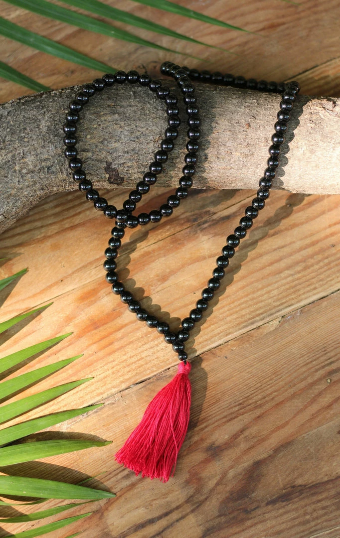 Offbeat Black Onyx Buddhist Mala Beads Necklace With Red Tassels Jewelry 3 Offbeat Black Onyx Buddhist Mala Beads Necklace With Red Tassels Jewelry