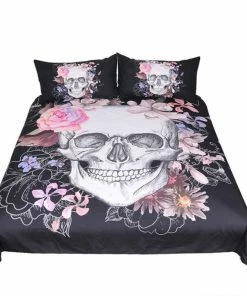 One Tribe Apparel Home Black & Pink Floral Skull Bedding Set