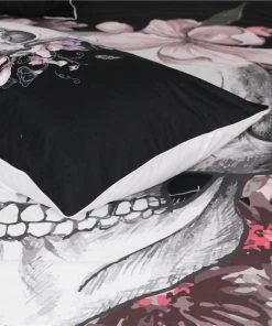 One Tribe Apparel Home Black & Pink Floral Skull Bedding Set 14 One Tribe Apparel Home Black & Pink Floral Skull Bedding Set