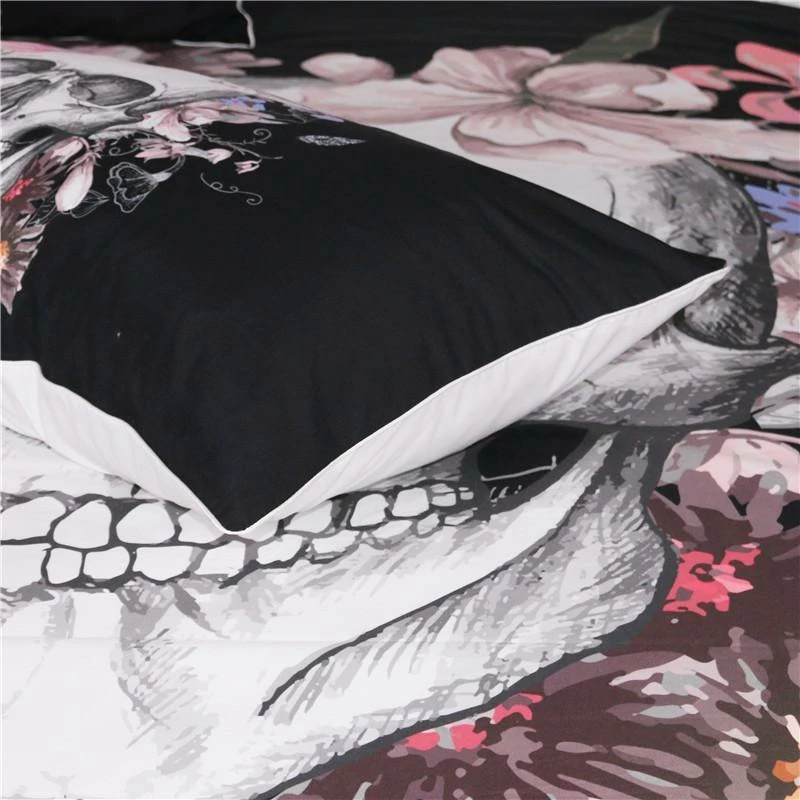 One Tribe Apparel Home Black & Pink Floral Skull Bedding Set 7 One Tribe Apparel Home Black & Pink Floral Skull Bedding Set