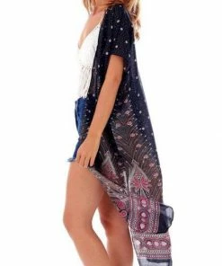 Napat Black & Red Peacock Kimono Boho Tops