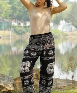 Napat Black Tribal Elephant Harem Pants