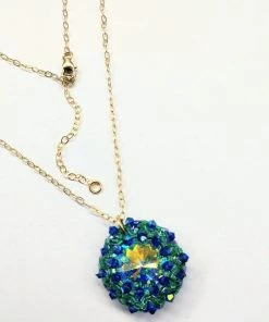 Lexi Butler Designs Blue Green Beaded Super Sparkly Rivoli Crystal Necklace Jewelry