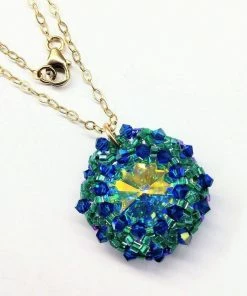 Lexi Butler Designs Blue Green Beaded Super Sparkly Rivoli Crystal Necklace Jewelry