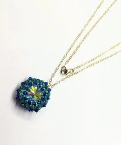 Lexi Butler Designs Blue Green Beaded Super Sparkly Rivoli Crystal Necklace Jewelry