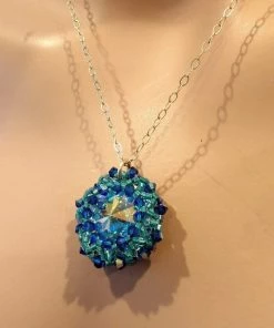 Lexi Butler Designs Blue Green Beaded Super Sparkly Rivoli Crystal Necklace Jewelry