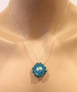 Lexi Butler Designs Blue Green Beaded Super Sparkly Rivoli Crystal Necklace Jewelry