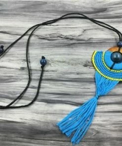 AMIU Handmade Store Jewelry Blue Tassel Black-Bead Bohemian Necklace