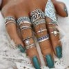 17KM Official Store Jewelry Bohemian Flower Child Ring Set With Midi And Knuckle Rings