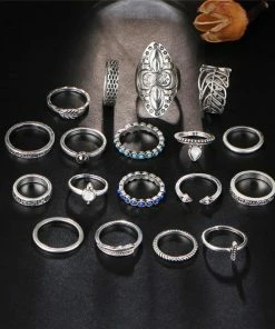 17KM Official Store Jewelry Bohemian Flower Child Ring Set With Midi And Knuckle Rings