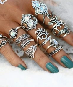 17KM Official Store Jewelry Bohemian Flower Child Ring Set With Midi And Knuckle Rings