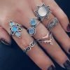 RaviMour Official Store Jewelry Boho 6-pc Blue Stone Knuckle Ring Set