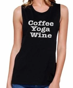 TSF Design Boho Tops Coffee Yoga Wine Work Out Muscle Tee Cute Workout Sleeveless Tank