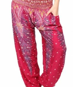 Napat Coral Pink Peacock Harem Pants