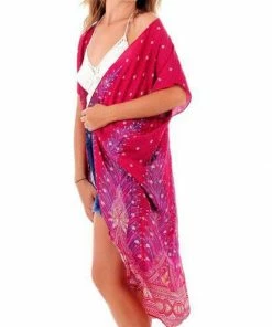 Napat Coral Pink Peacock Kimono