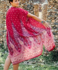 Napat Coral Pink Peacock Kimono