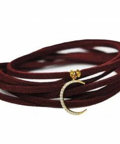 Gena Myint Crescent Moon Burgundy Suede Choker Jewelry