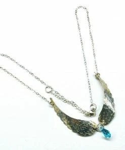 Lexi Butler Designs Crystal Drop Sterling Silver Sculpted Angel Wings Necklace