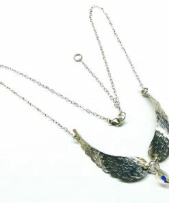Lexi Butler Designs Crystal Drop Sterling Silver Sculpted Angel Wings Necklace