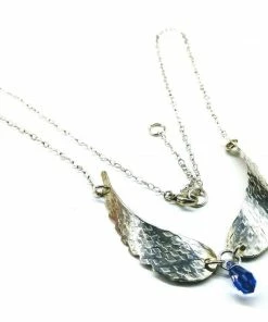 Lexi Butler Designs Crystal Drop Sterling Silver Sculpted Angel Wings Necklace