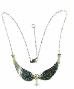 Lexi Butler Designs Crystal Drop Sterling Silver Sculpted Angel Wings Necklace