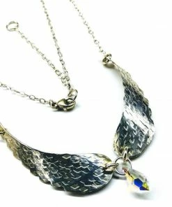 Lexi Butler Designs Crystal Drop Sterling Silver Sculpted Angel Wings Necklace