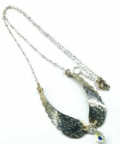 Lexi Butler Designs Crystal Drop Sterling Silver Sculpted Angel Wings Necklace