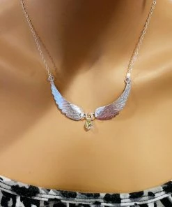 Lexi Butler Designs Crystal Drop Sterling Silver Sculpted Angel Wings Necklace