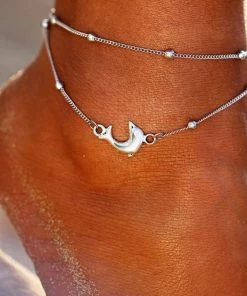17KM Official Store Dolphin Charm Anklet - Boho Beach Anklet With 2 Layers Jewelry