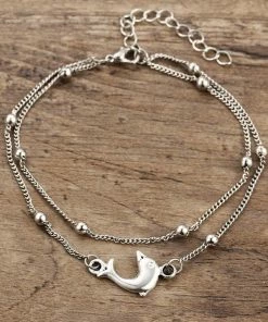 17KM Official Store Dolphin Charm Anklet - Boho Beach Anklet With 2 Layers Jewelry