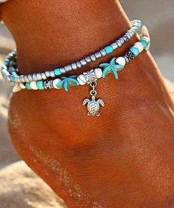 17KM Official Store Jewelry Double Layer Beach Pendant Anklet W Om & Elephant Charm