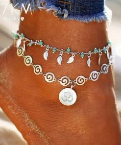 17KM Official Store Jewelry Double Layer Beach Pendant Anklet W Om & Elephant Charm