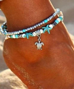 17KM Official Store Jewelry Double Layer Beach Pendant Anklet W Om & Elephant Charm